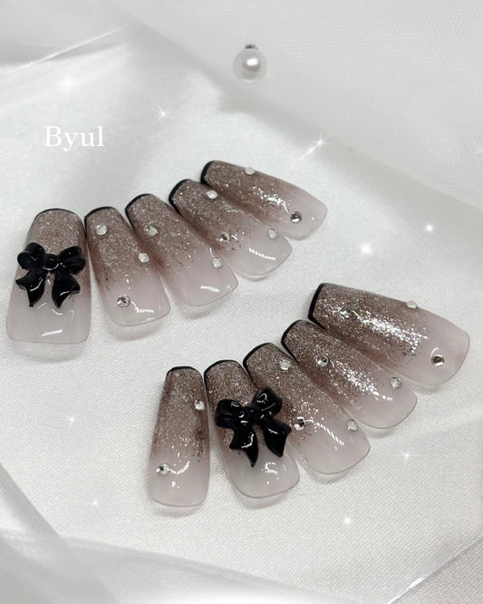 Brown Glitter Bow Press-On Nails
